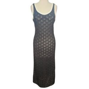 Nine West Crochet Maxi Dress Medium Black Sleeveless Cotton Lined Coastal Chic